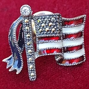 ♦️RESERVED♦️ c'70s JUDITH JACK Sterling Silver Marcasite Enameled American Flag